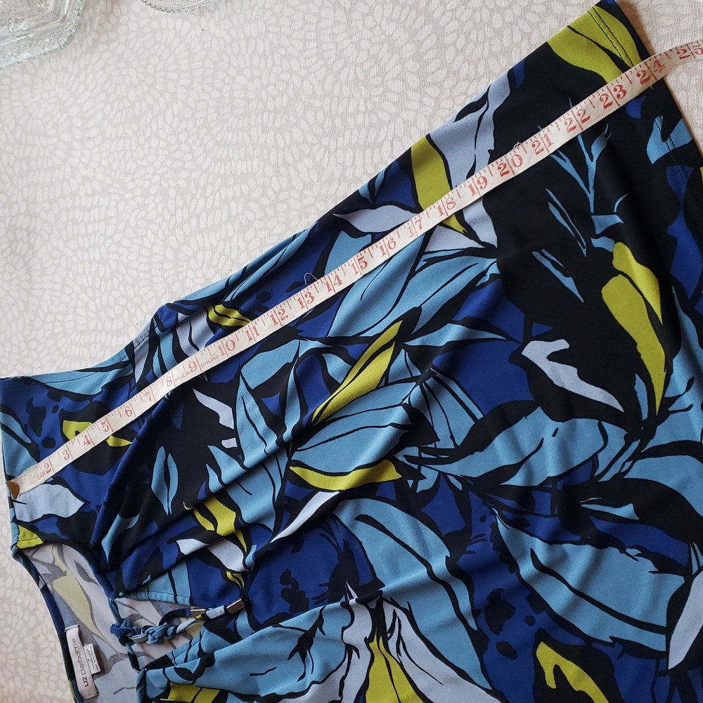 Liz Claiborne Blue and Yellow Leaf Print Sleeveless Top Size M - Picture 10 of 12